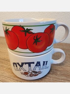 VINTAGE 2 Piece Soup Bowl Mug with Handle Soups On Oxtail & Tomato Theme Set